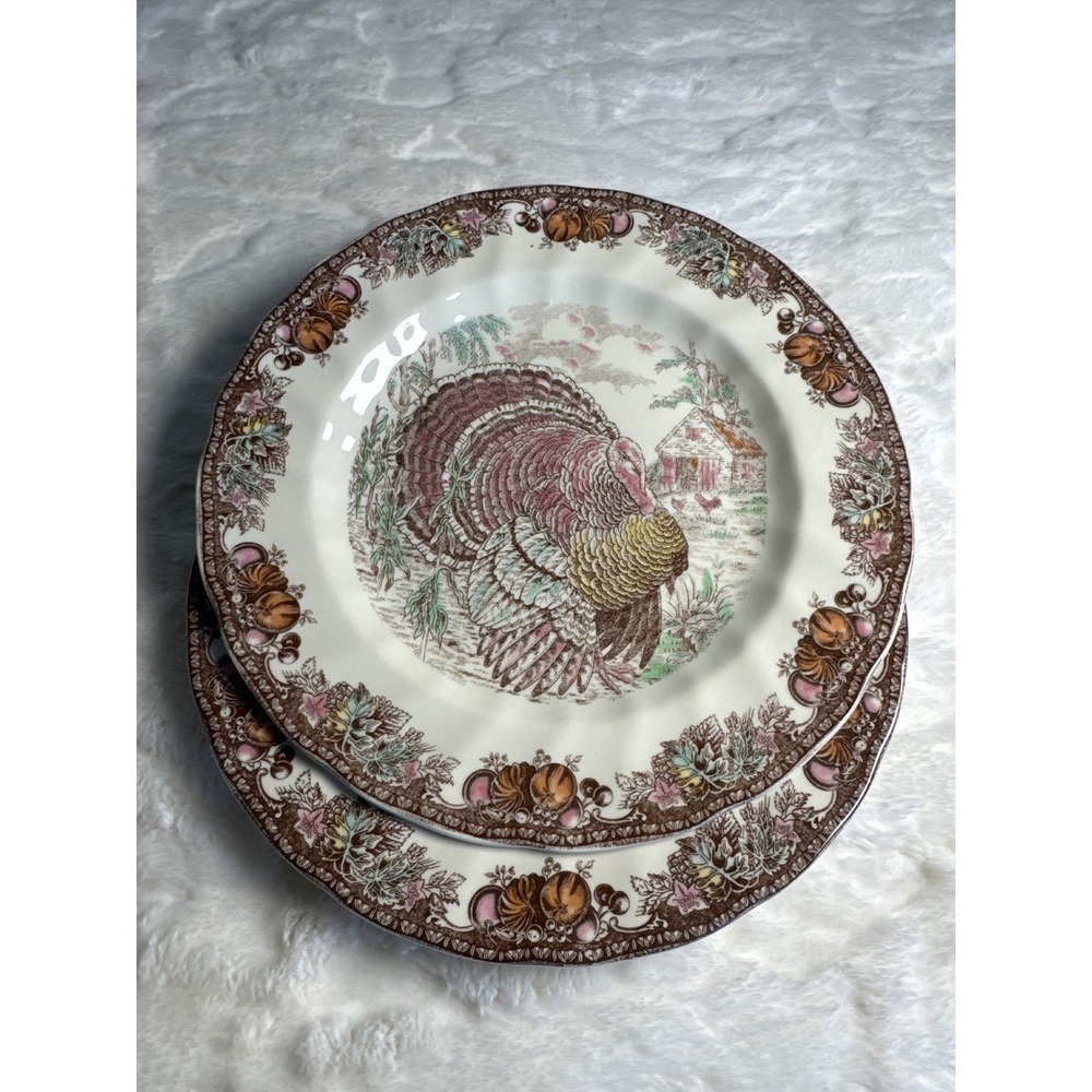 Johnson Bros Autumn Monarch Turkey Dinner Plate Brown Transferware England 10in